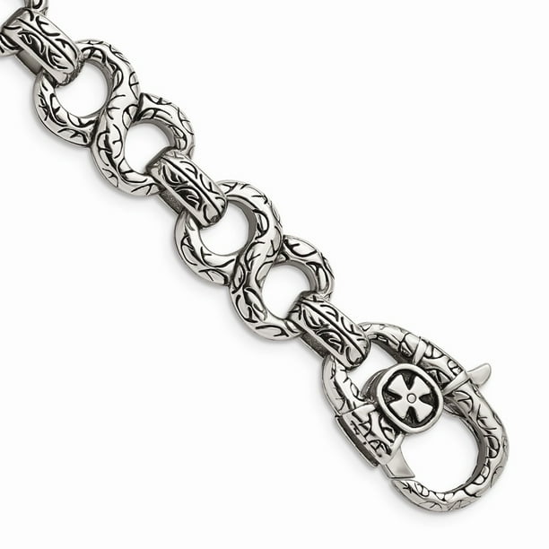 with Secure Lobster Lock Clasp 15mm Stainless Steel Antiqued-Style Skulls Bracelet with Secure Lobster Lock Clasp 15mm Stainless Steel Antiqued-Style Skulls Bracelet